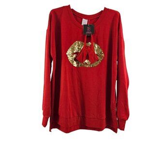 No Boundaries NOBO Red w/ Gold Sequin Lips 2 Piece Mast and Long Sleeve Top NWT